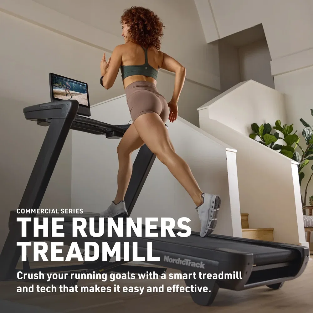 Runner using the NordicTrack Commercial 1750 treadmill at home