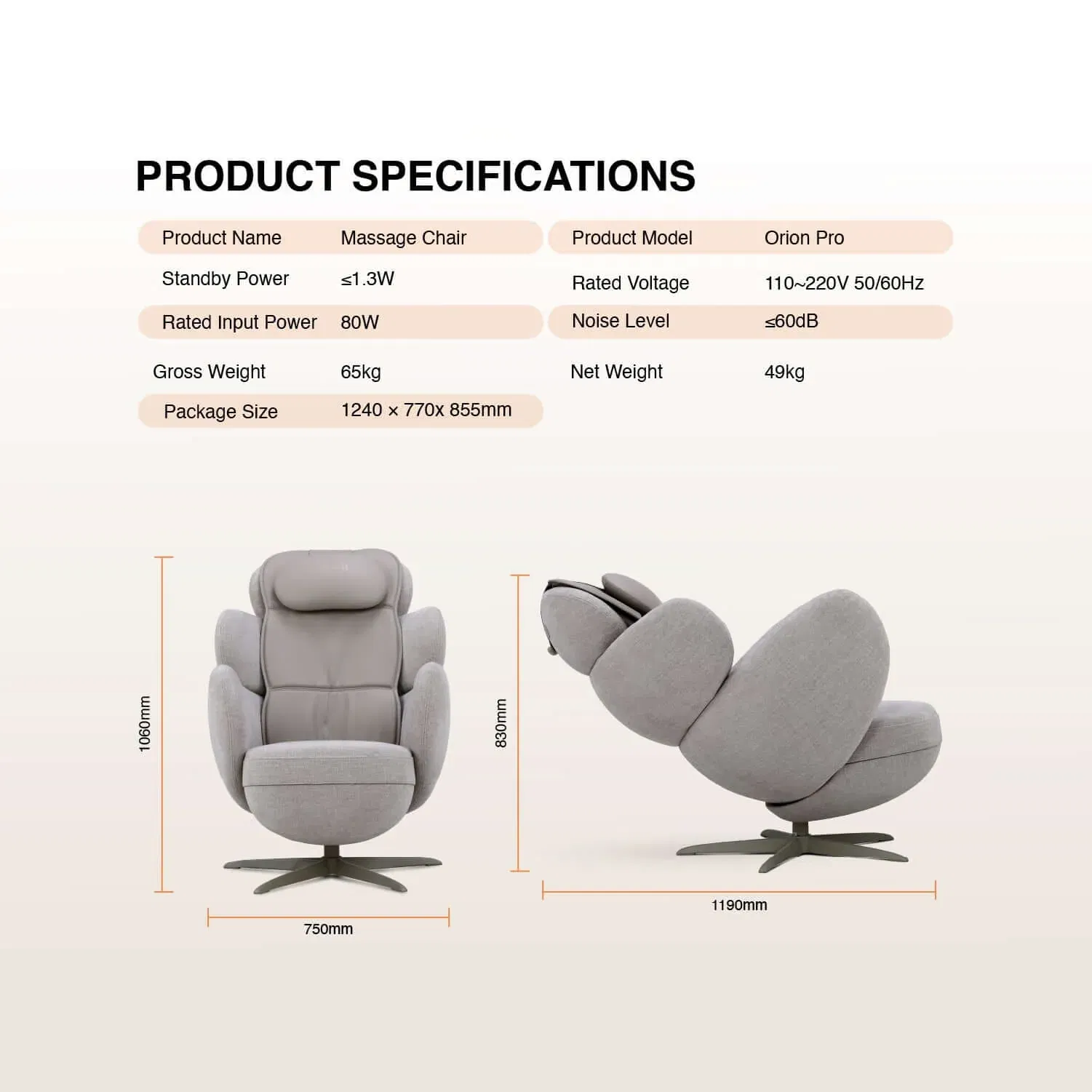 نوريست Orion Pro Automatic Recliner Massage chair With Ottoman - Cream