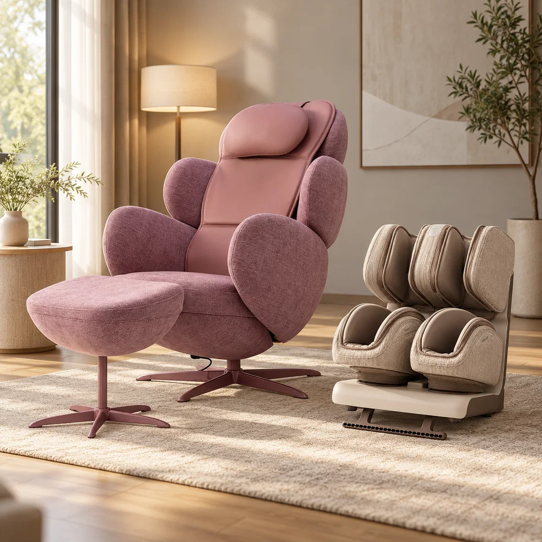 Nourest Orion Pro Automatic Recliner Massage Chair + Zenso Foot Massager Combo - Pink