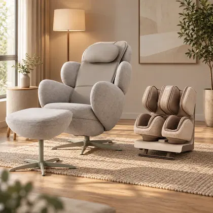 Nourest Orion Pro Automatic Recliner Massage Chair + Zenso Foot Massager Combo - Cream