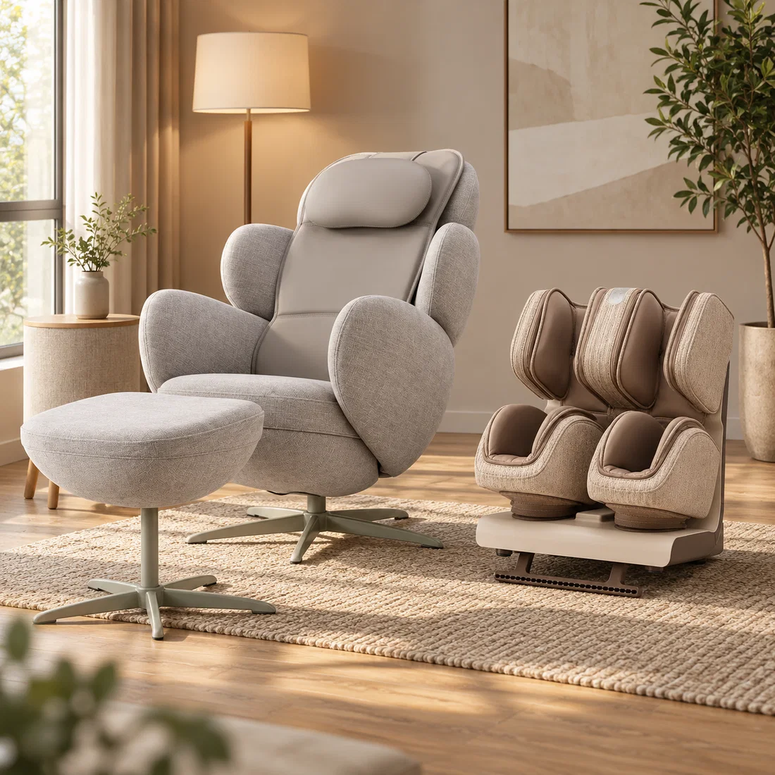 Nourest Orion Pro Automatic Recliner Massage Chair + Zenso Foot Massager Combo - Cream