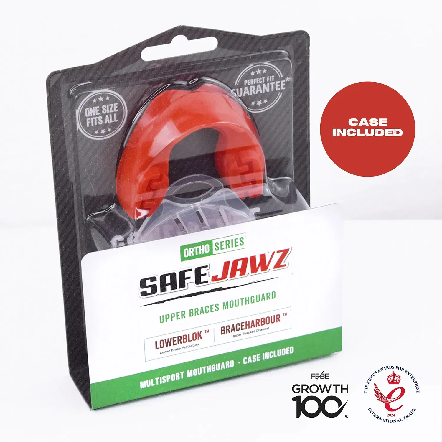 SAFEJAWZ Ortho Series Self-Fit Mouthguard for Braces - Red O/S