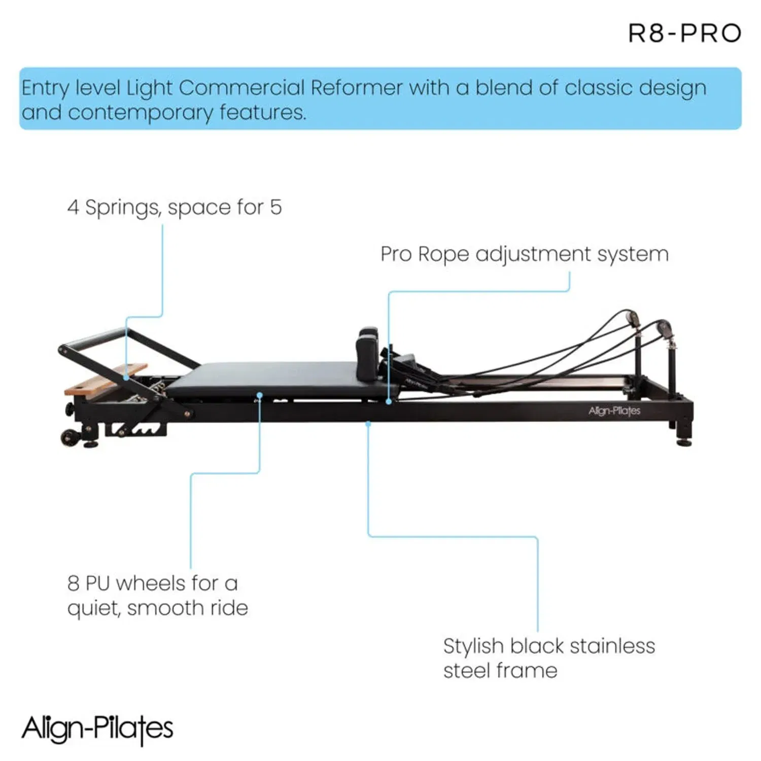 Align Pilates R8 Pro Reformer Bundle | White