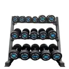 1441 Fitness Premium Round Dumbbell Set 2.5 Kg - 20 Kg (8 Pairs) Blue With 3 Tier Rack
