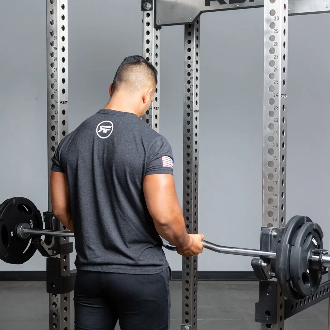 REP Fitness Rackable Curl Bar used on power rack