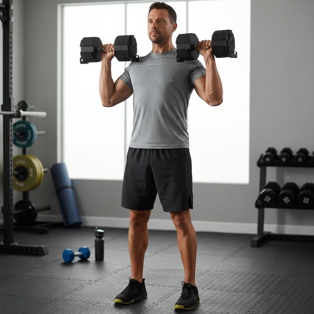 Athlete training with REP x PEPIN Fast Series Adjustable Dumbbells