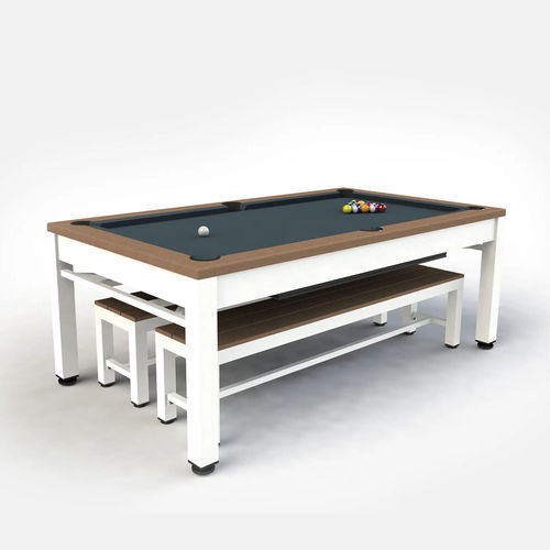 Riley England 7 Feet Neptune Outdoor Pool Table with Benches & Table Top – Grey/Brown