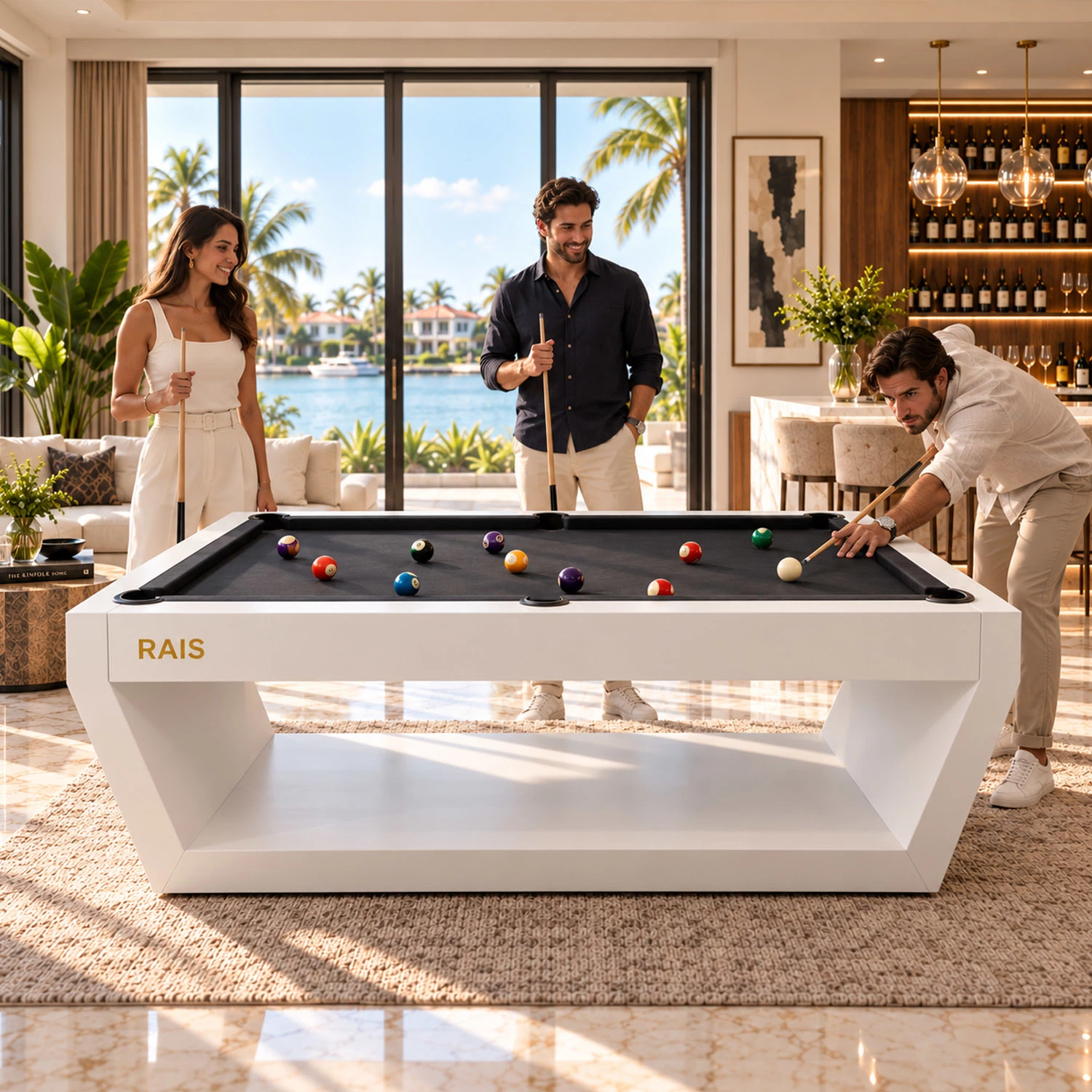 People playing on RAIS 9FT Luxury White Billiard Pool Table