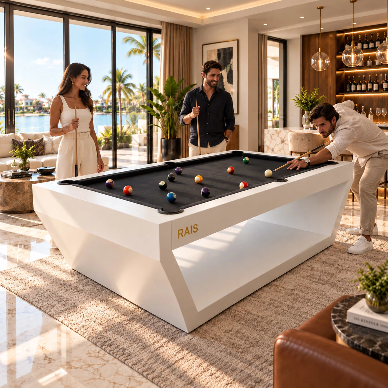 Playing billiards on RAIS RS9HE41 luxury pool table