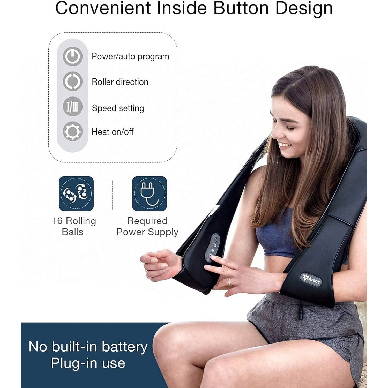 Aront Shiatsu Back Neck Massager Shoulder Massage Electric with Heat and Timing Function