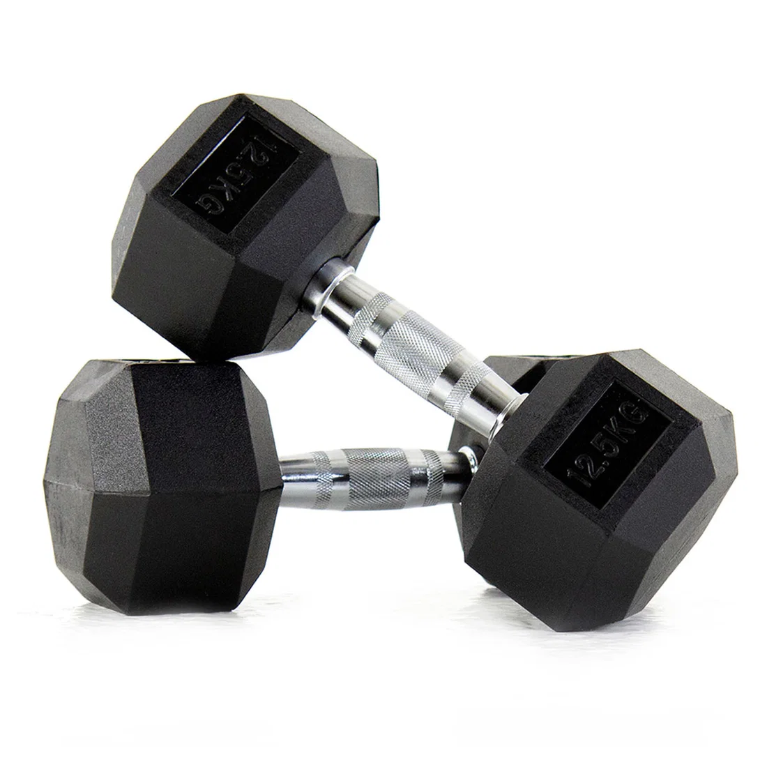 Body Sculpture Hex Rubber Dumbbell With Chrome Handle - 12.5 Kg - Pair