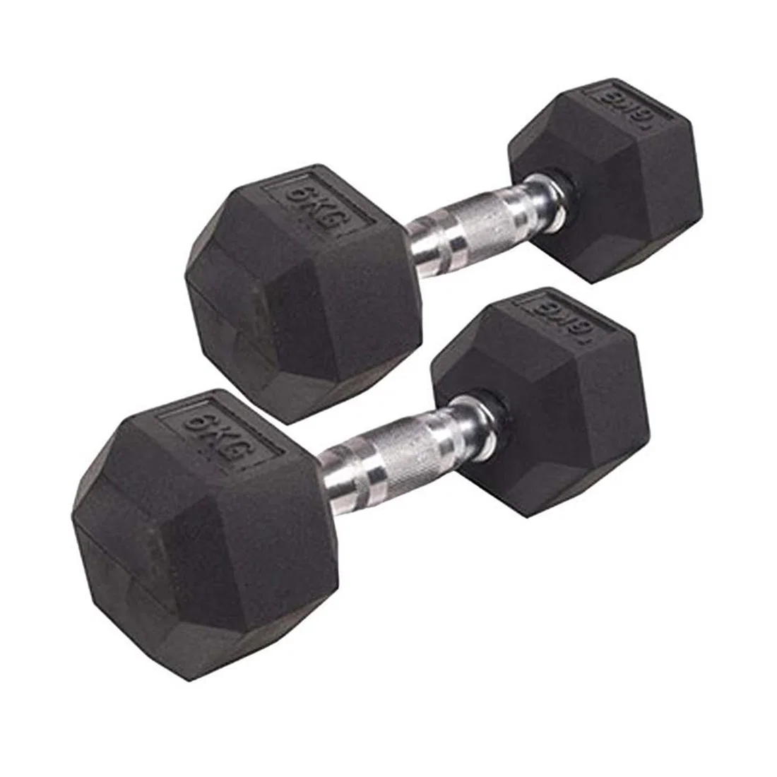Body Sculpture Hex Rubber Dumbbell With Chrome Handle - 6 Kg - Pair