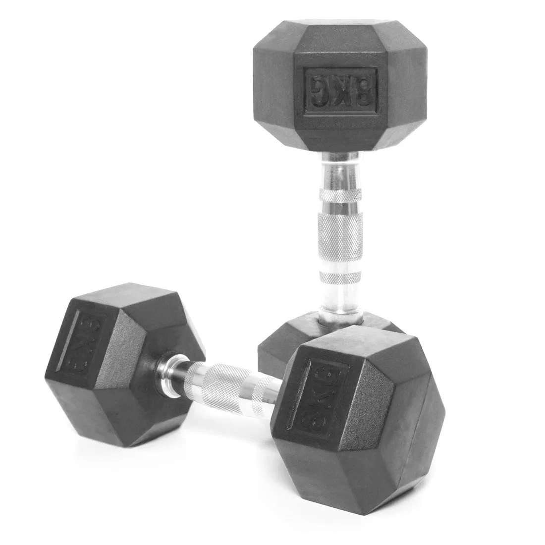 Body Sculpture Hex Rubber Dumbbell With Chrome Handle - 8 Kg - Pair