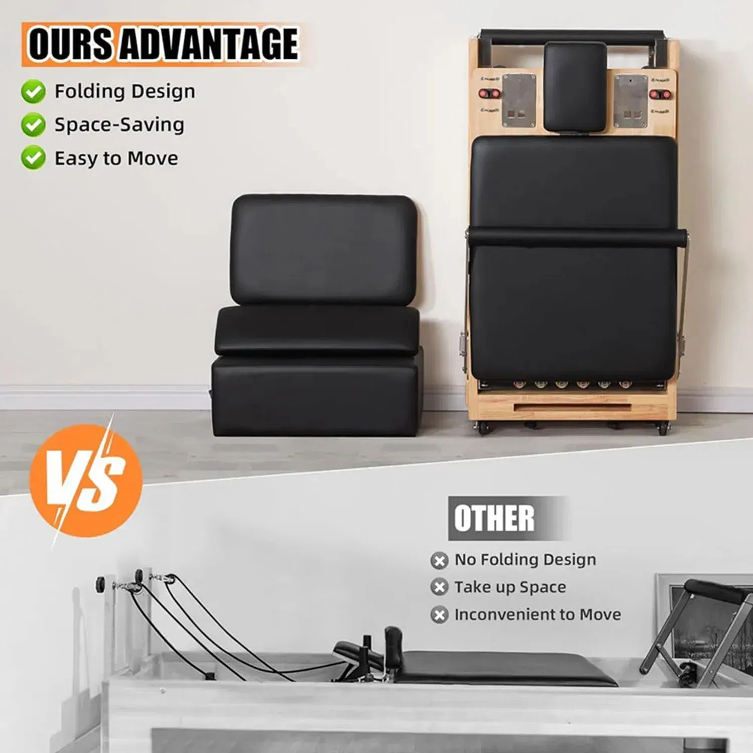 Vox Fitness Folding Pilates Reformer Solid Wood Core Bed