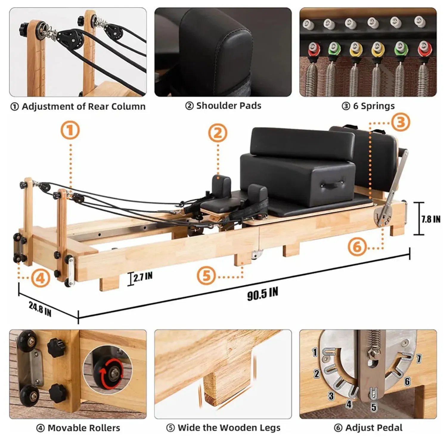 Vox Fitness Folding Pilates Reformer Solid Wood Core Bed
