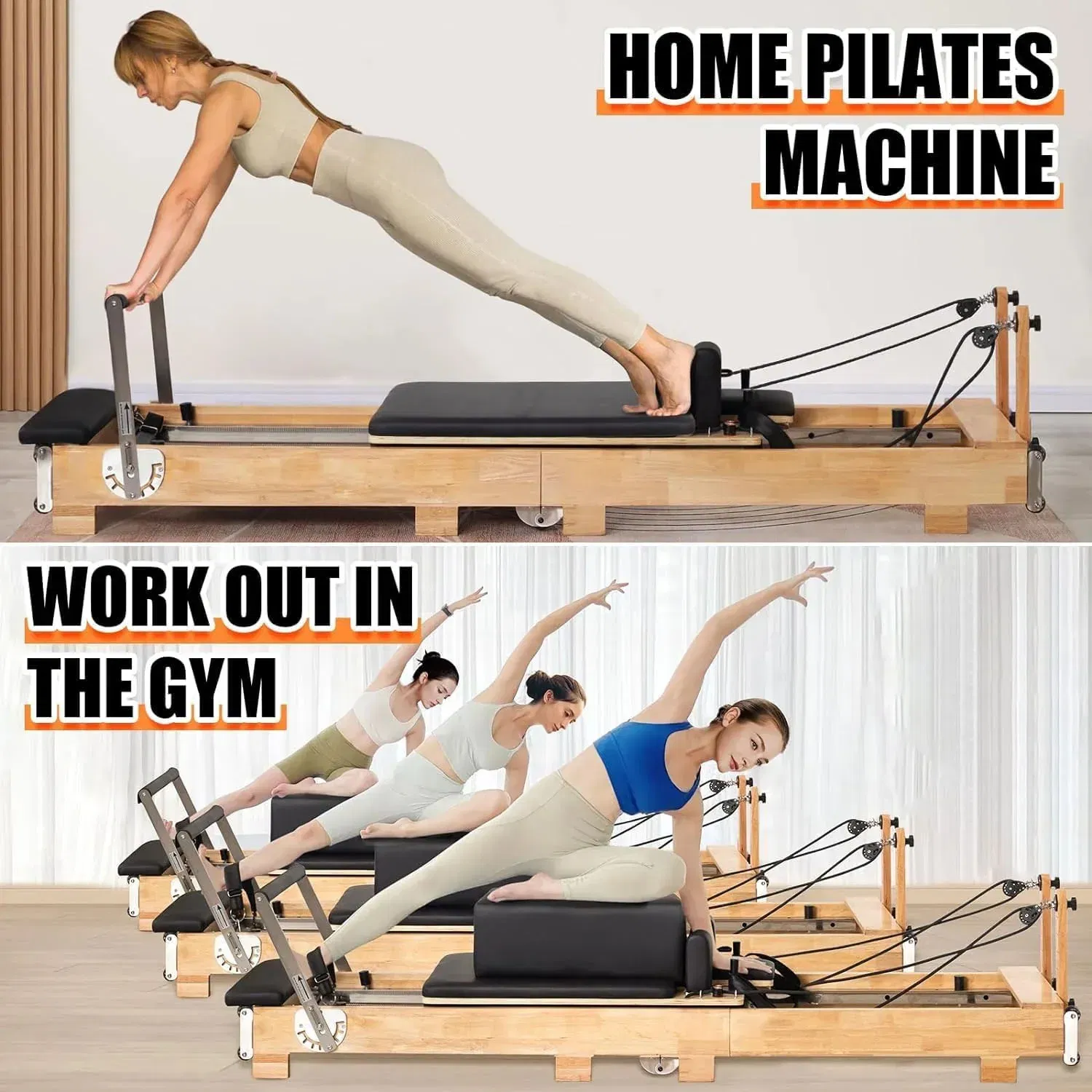 Vox Fitness Folding Pilates Reformer Solid Wood Core Bed