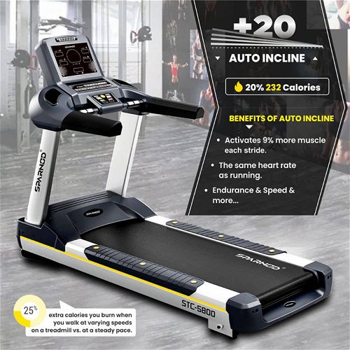 Sparnod Fitness STC-5800 Commercial Treadmill | 6 HP AC Motor | 8 Inch Display