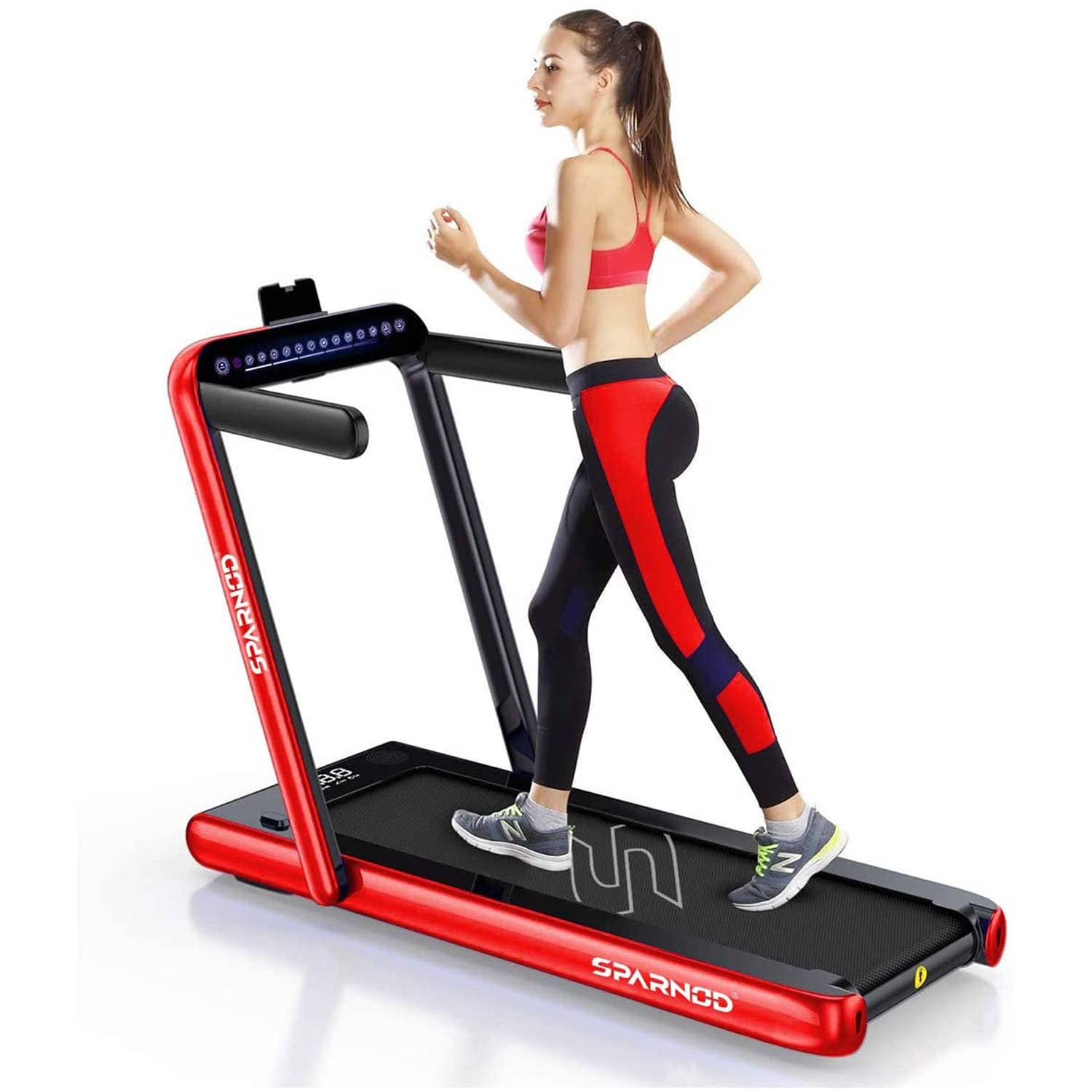 Sparnod Fitness 2 in 1 Foldable Treadmill - 2.25 HP | DC Motor - Red