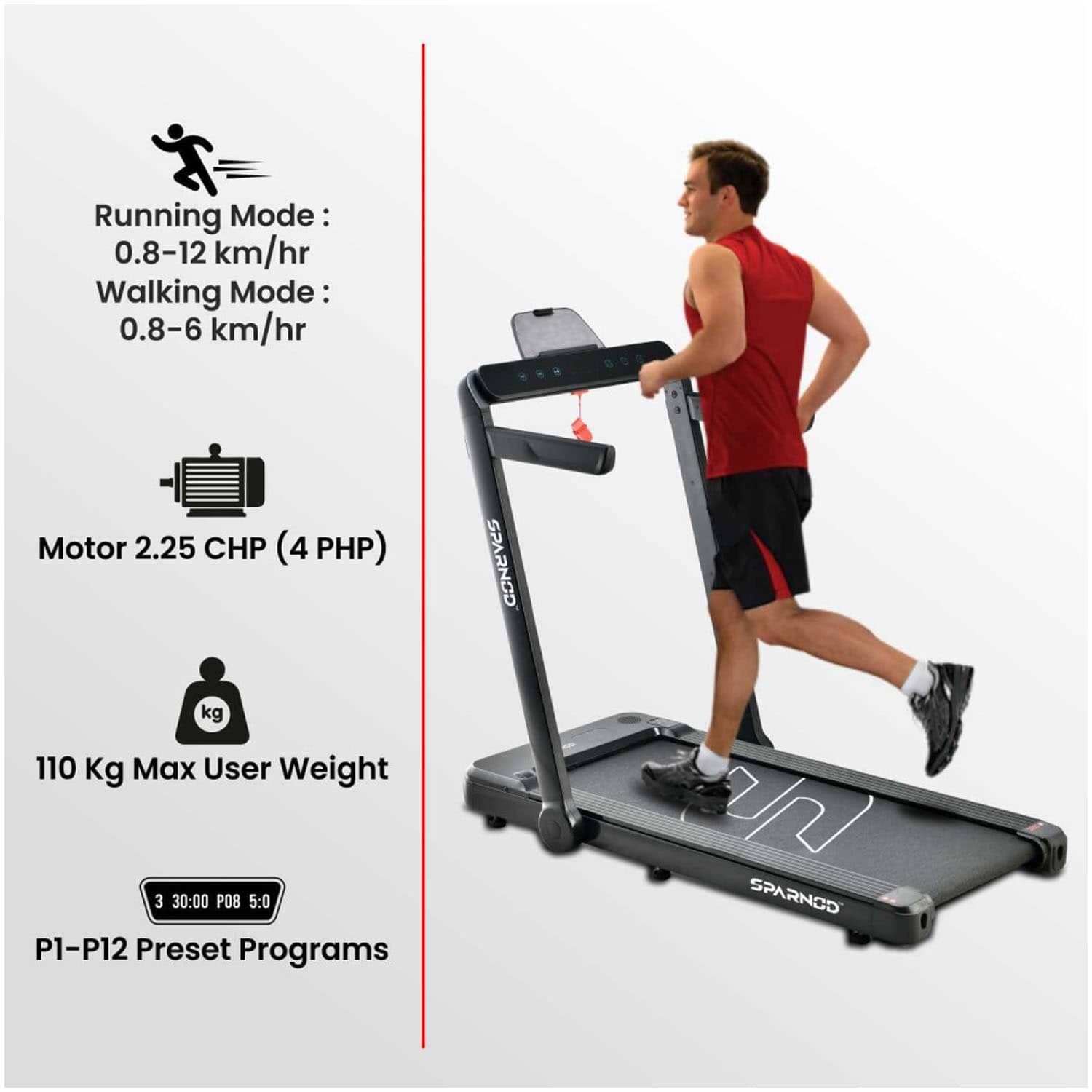 Sparnod Fitness STH-3060 (4 HP DC Motor) Foldable  Home Use Treadmill