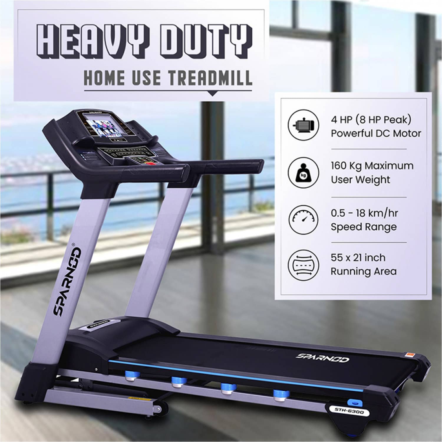 Sparnod Fitness STH-6300 Treadmill 4HP DC Motor