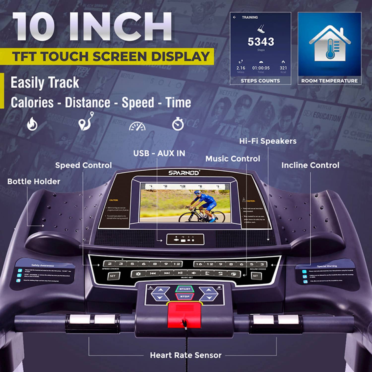 Sparnod Fitness STH-6300 Treadmill 4HP DC Motor