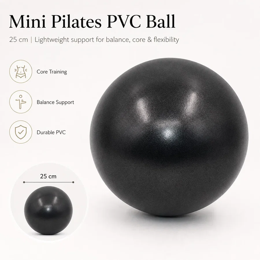 Mini Pilates ball used between the legs during a core exercise