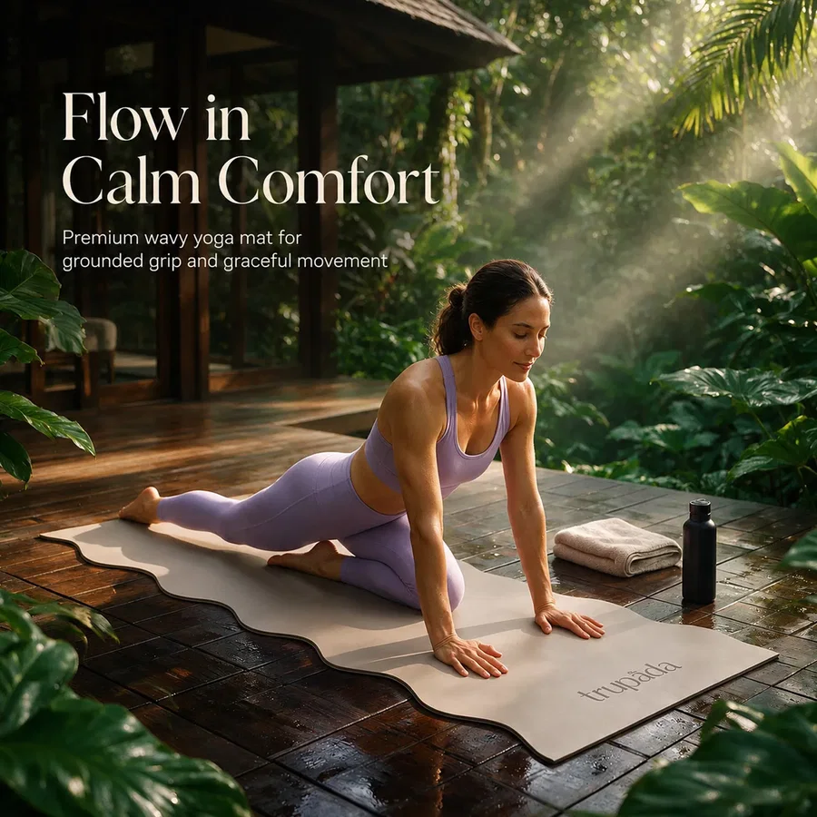Yoga practice on the Trupada wavy mat in a wellness setting