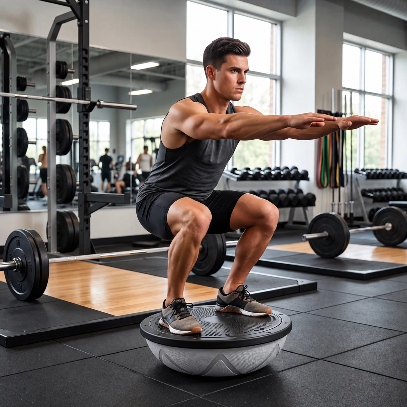 Platform up squat training with Trupada PVC Bosu Ball 58cm