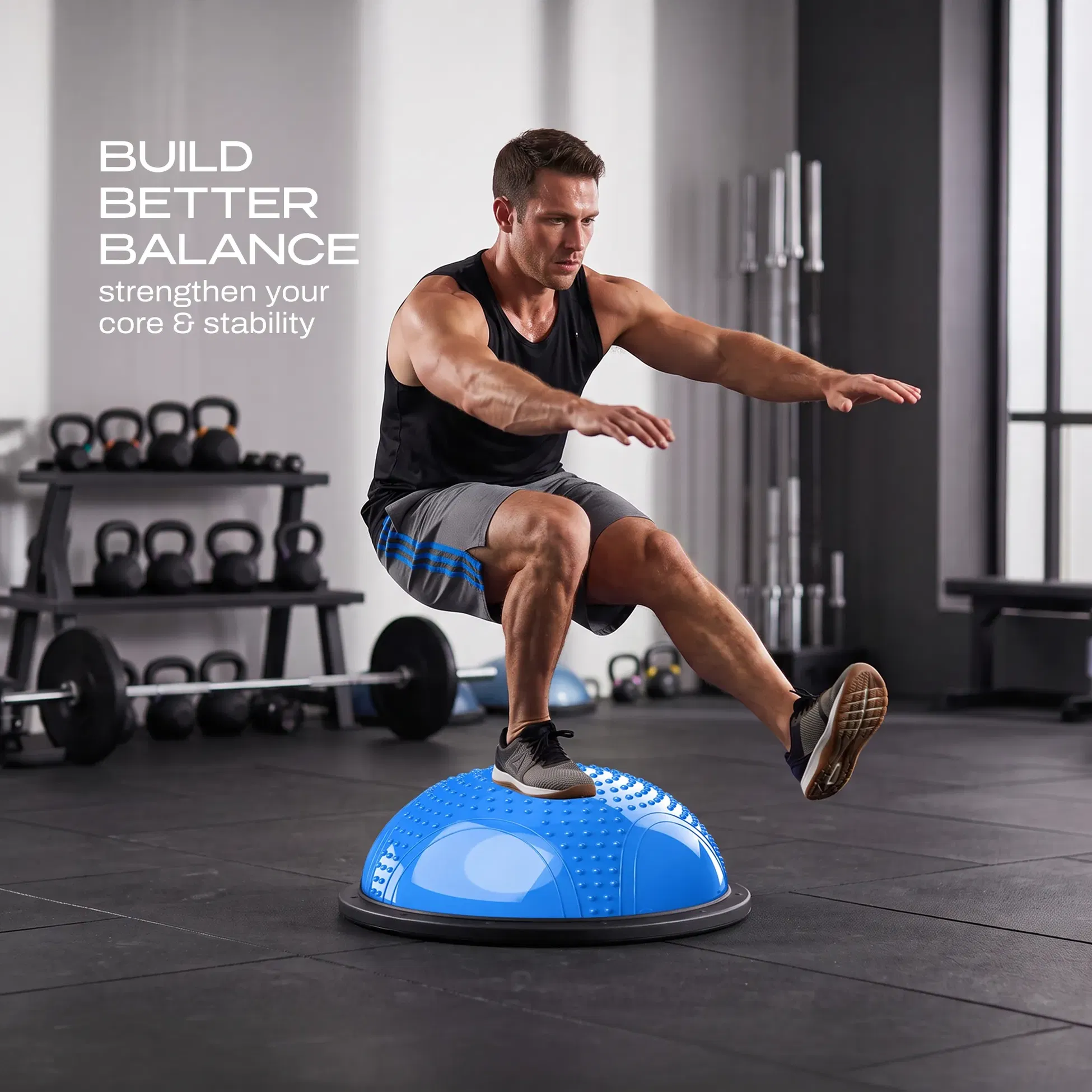 Balance exercise using Trupada 58cm PVC Bosu Ball