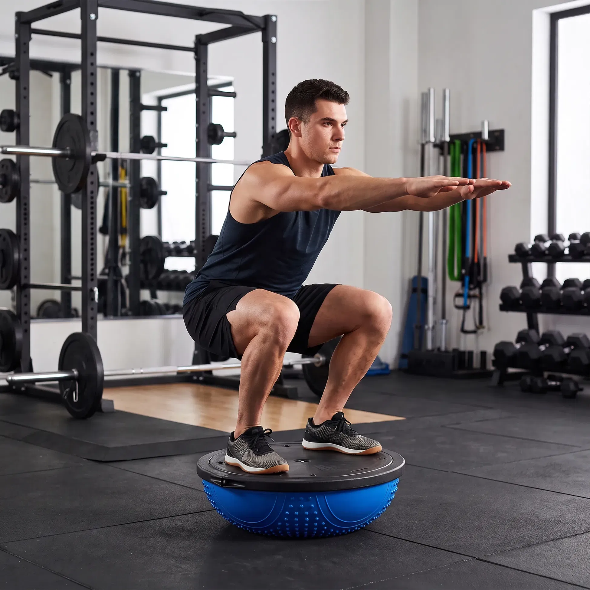 Platform side up training with Trupada PVC Bosu Ball 58cm