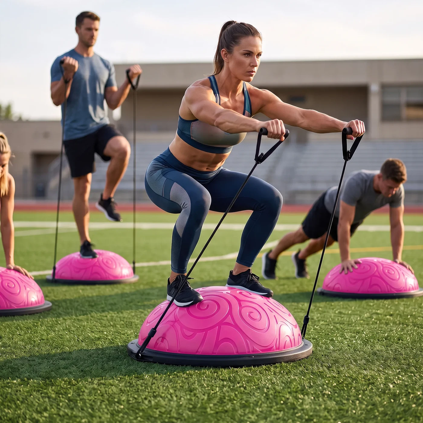 Functional training using Trupada Bosu Ball with Hand Grips