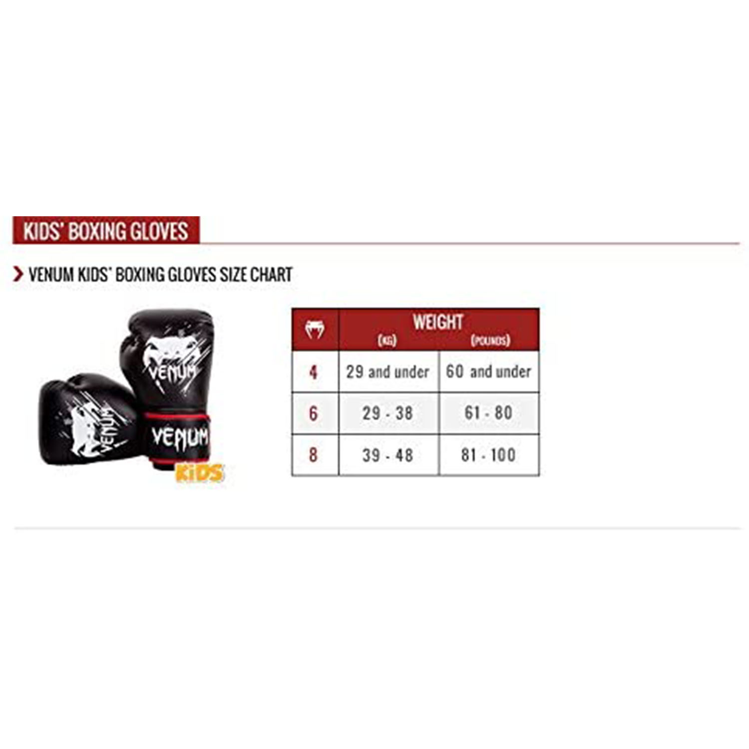 فينوم قفازات الملاكمة للأطفال - Red - 6Oz