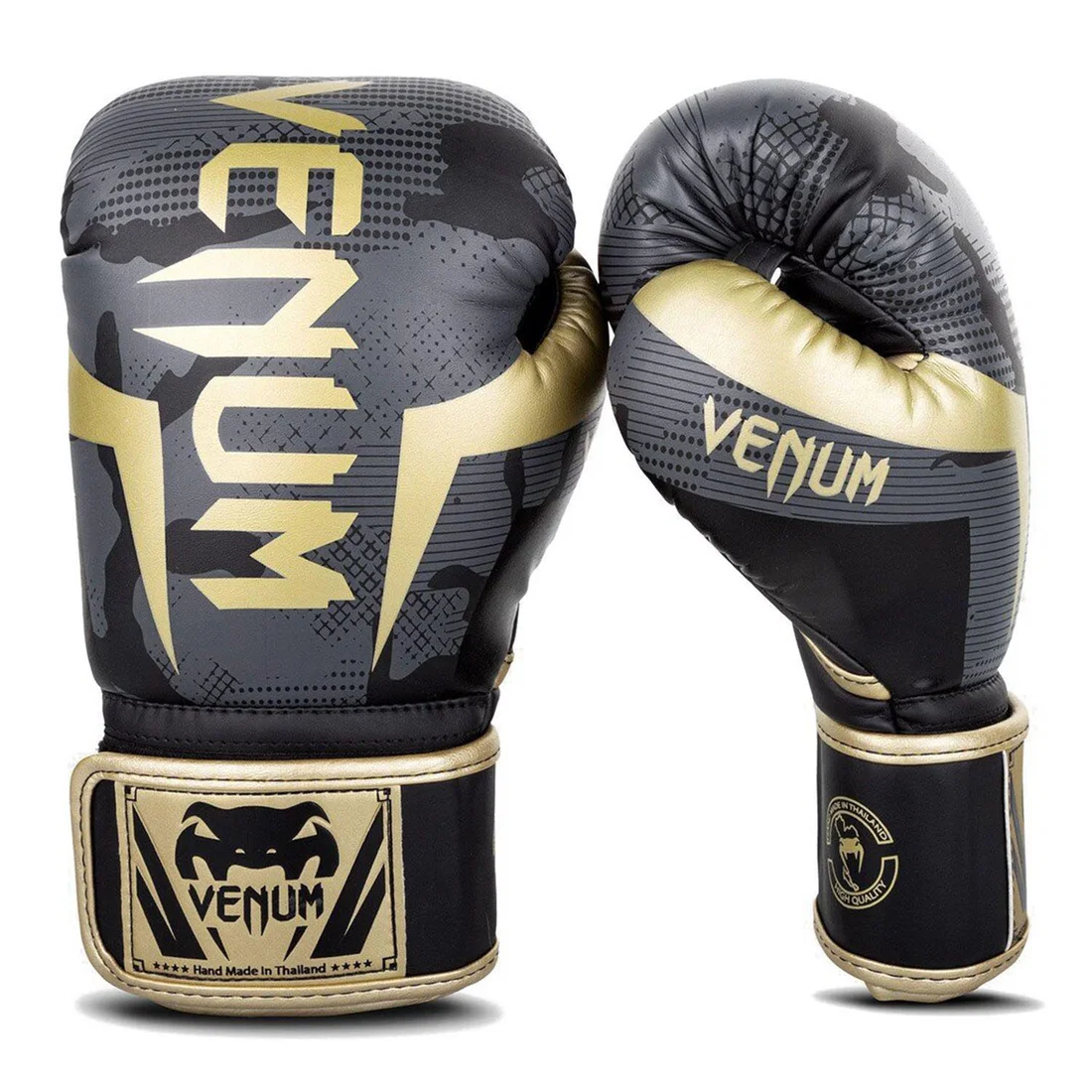 Venum Elite Boxing Gloves - Camo-Gold - 8Oz