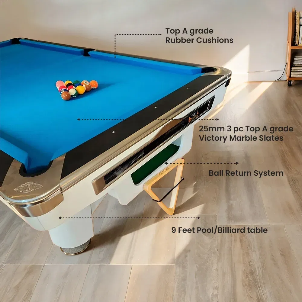 Victory Dynasty 9ft Marble Top Pool Table White Ball Return System | Billiard Table