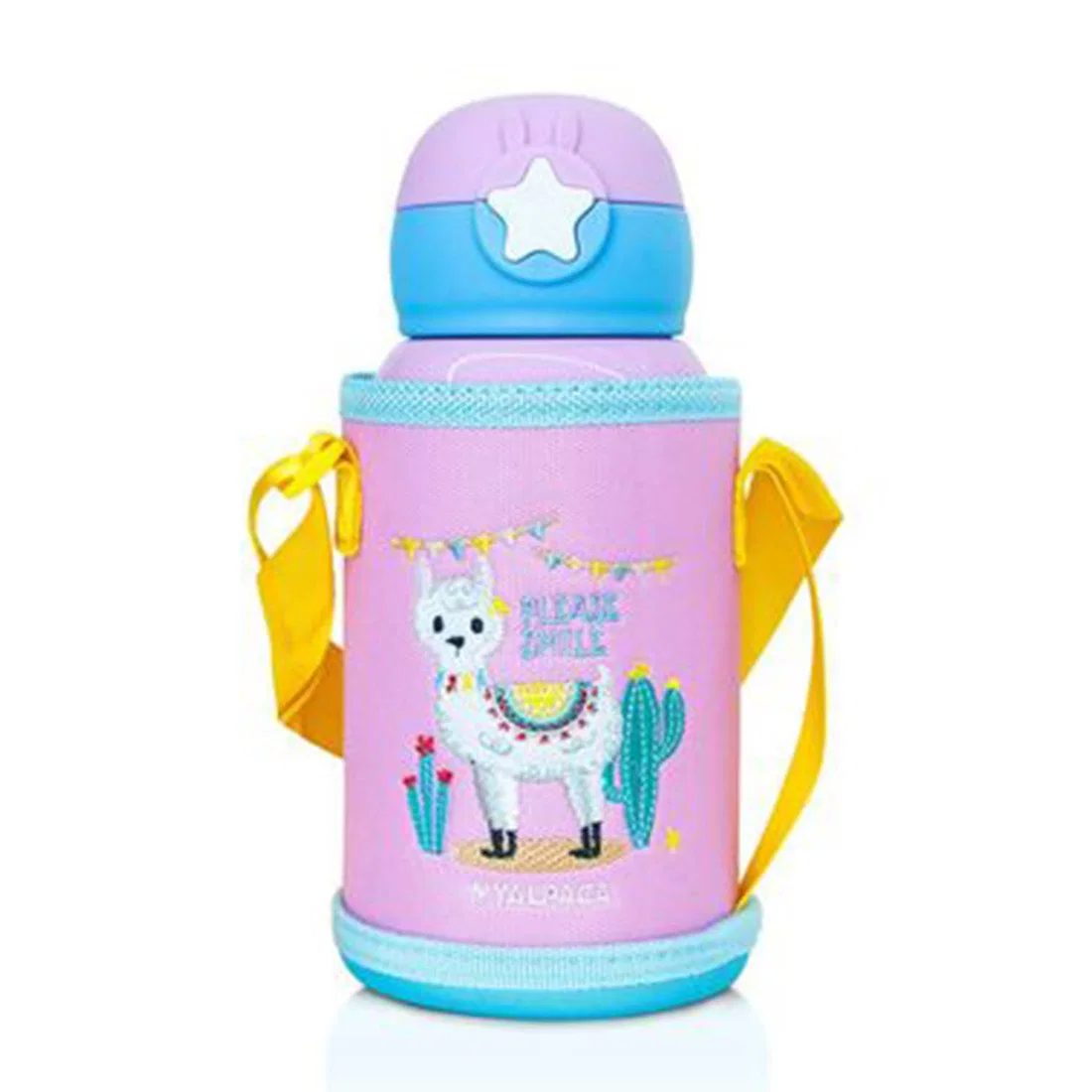 وايسي زجاجة مياه للأطفال مع القش وحقيبة خارجية - Pink - 600ml