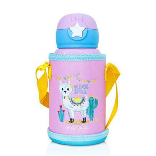 WAICEE Kids Water Bottle with Straw and Outer Bag-Pink-600ml