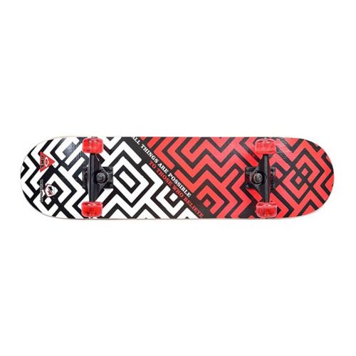 Winmax Skateboard, Beginners and Adults, 9 Ply Double Deck, 50 x 36 mm PU Wheel-Maze Red