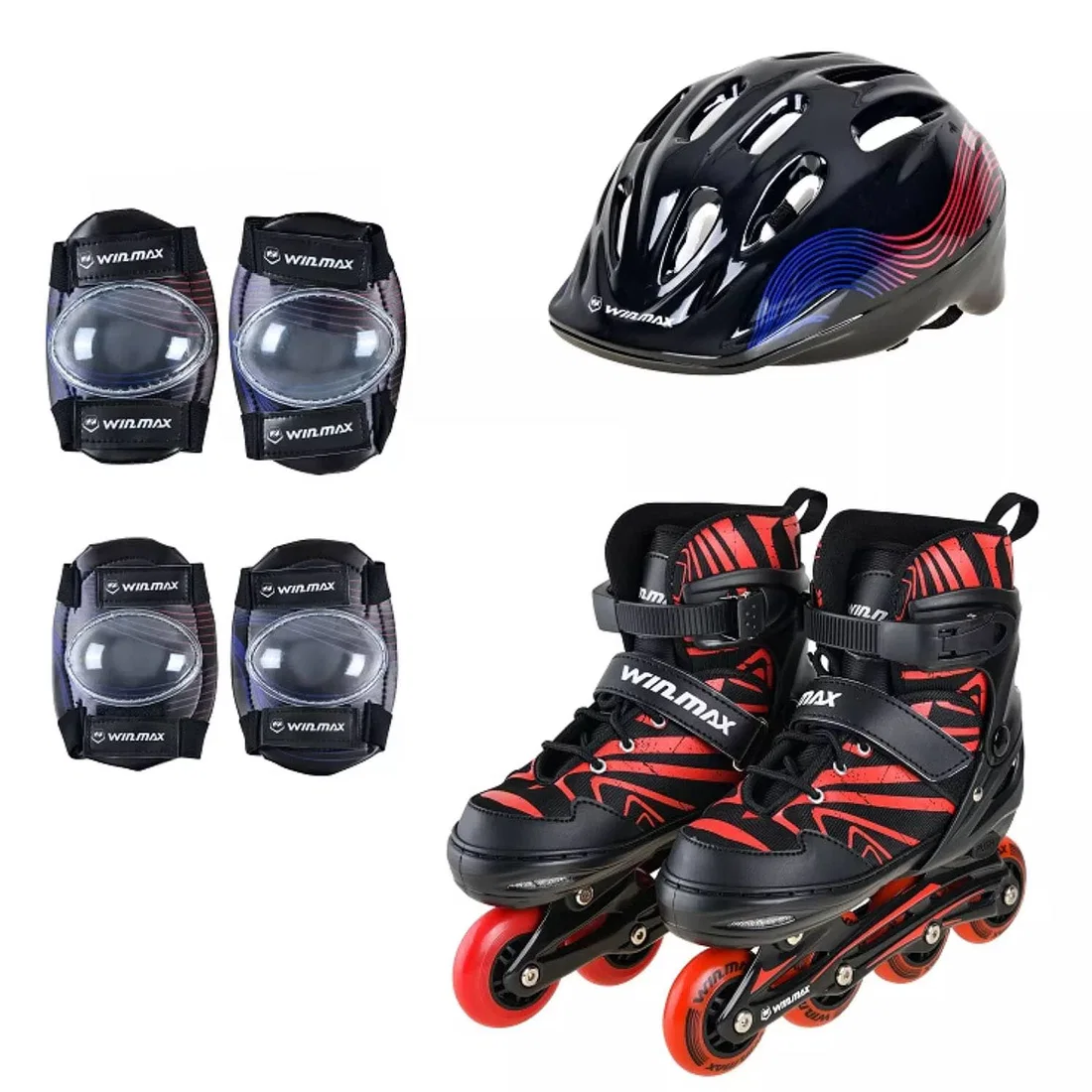 Win.Max Kinetik Inline Skate Combo Set - Red - Large (38-42)