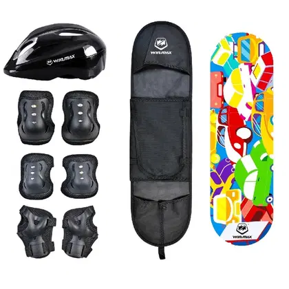 Win.Max Kids Skateboard Combo Set Blue, Deck, Helmet, Protector