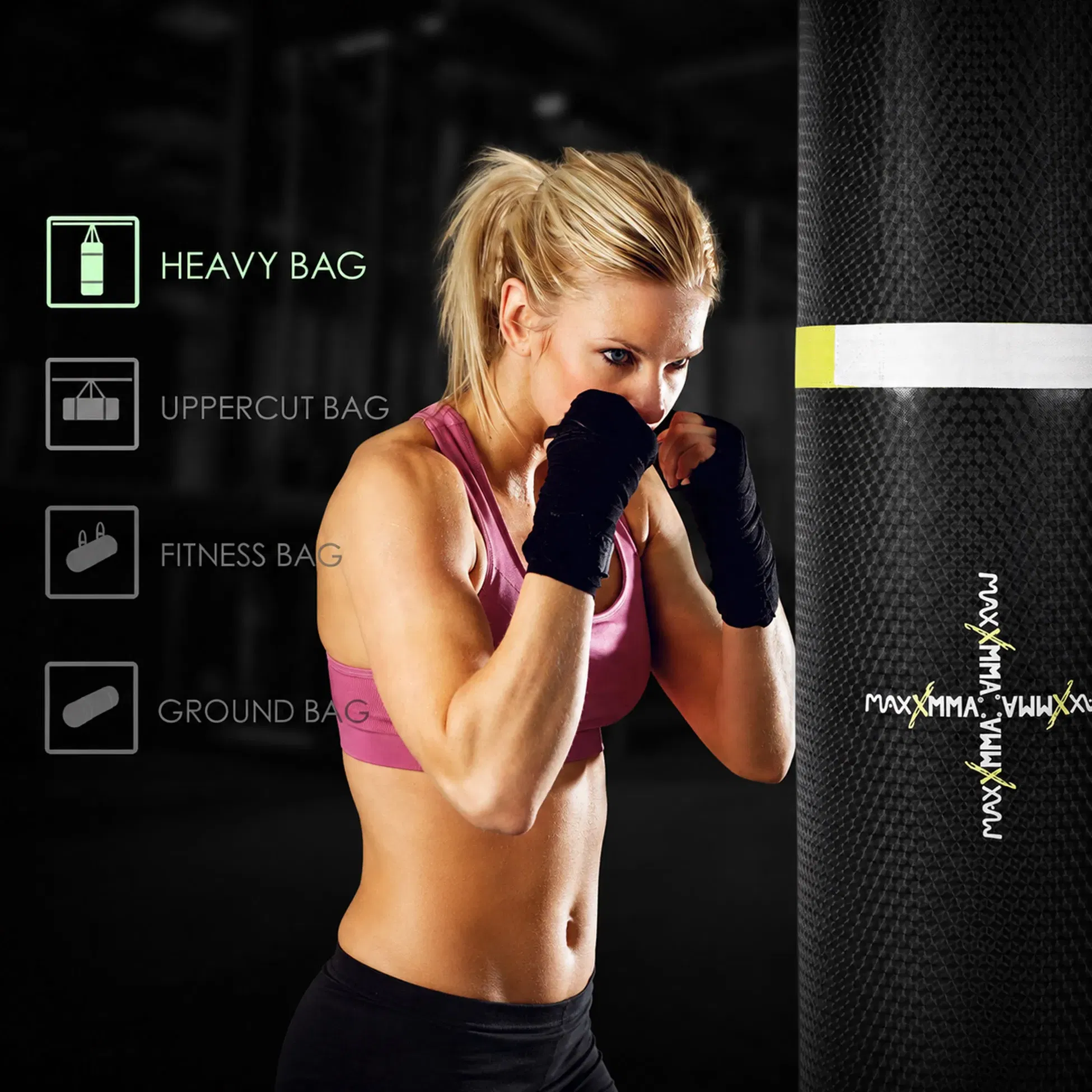 MaxxMMA 3ft Training & Fitness Heavy Bag - Black-Pink