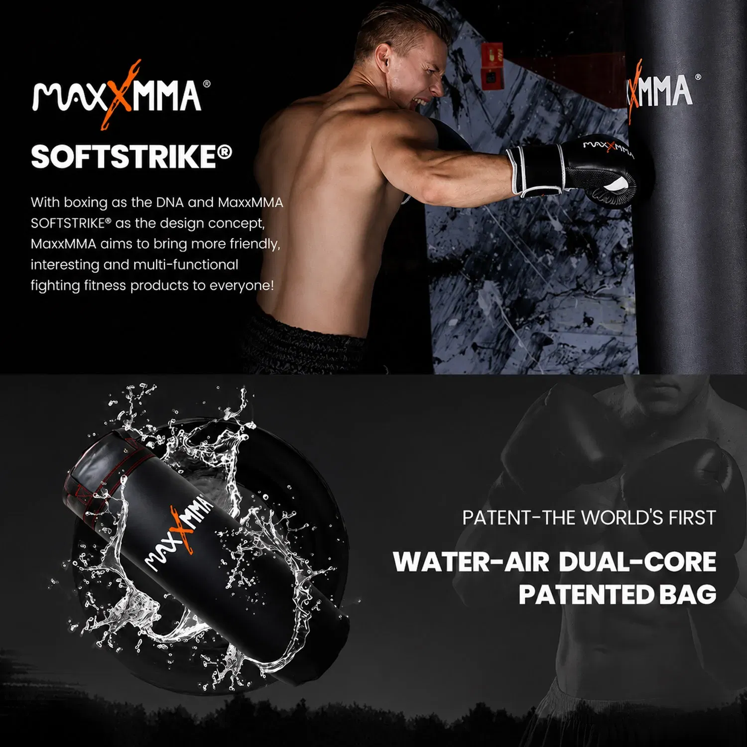 MaxxMMA 3ft Patented Water/Air Boxing Bag Shell - Brown