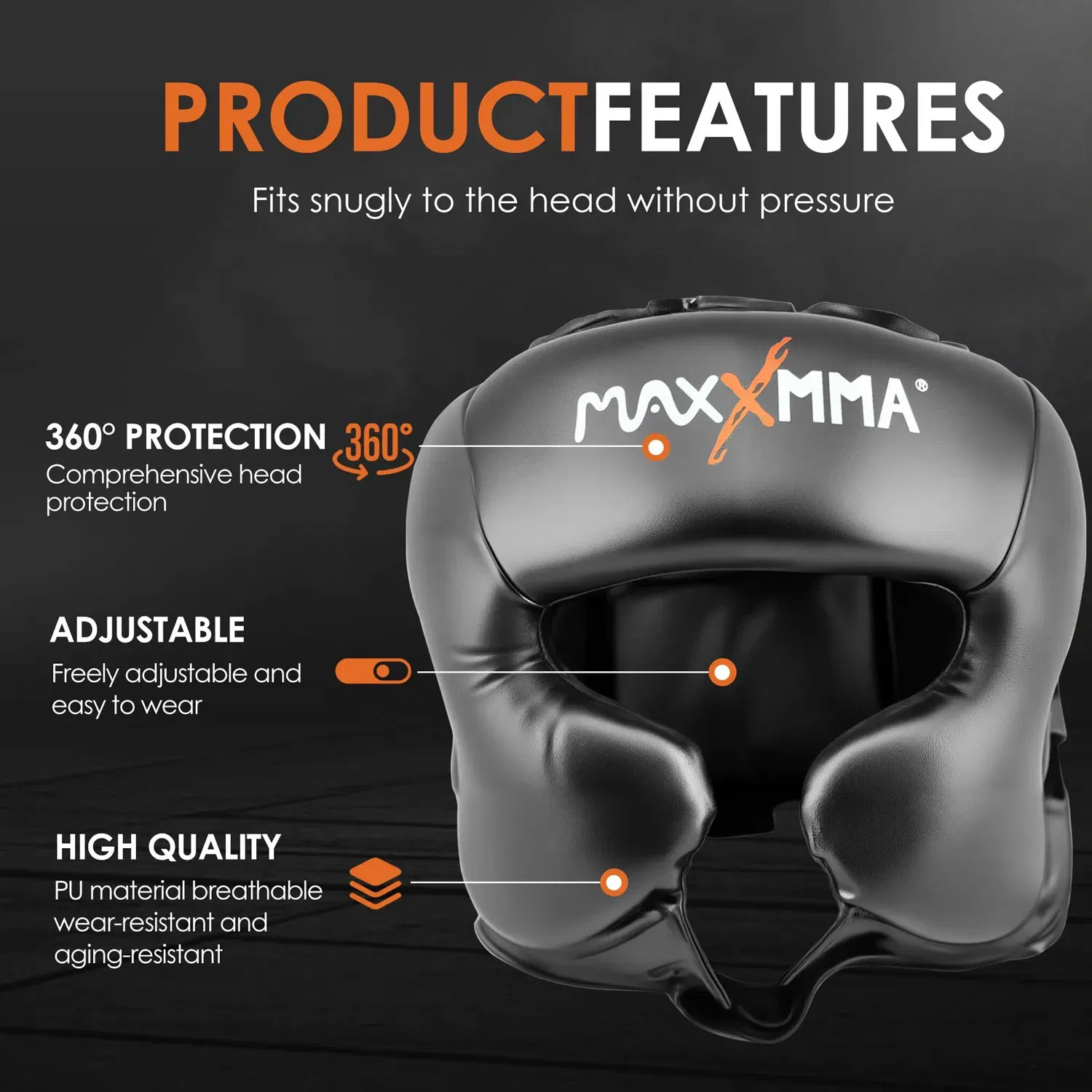 MaxxMMA Head Gear - Black - Large