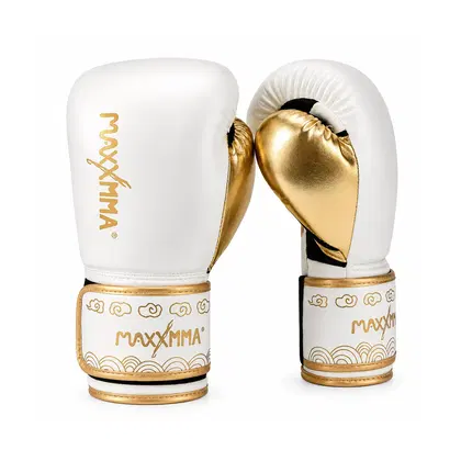 MaxxMMA Pro-Style Boxing Training Gloves - Metallic White - 12oz