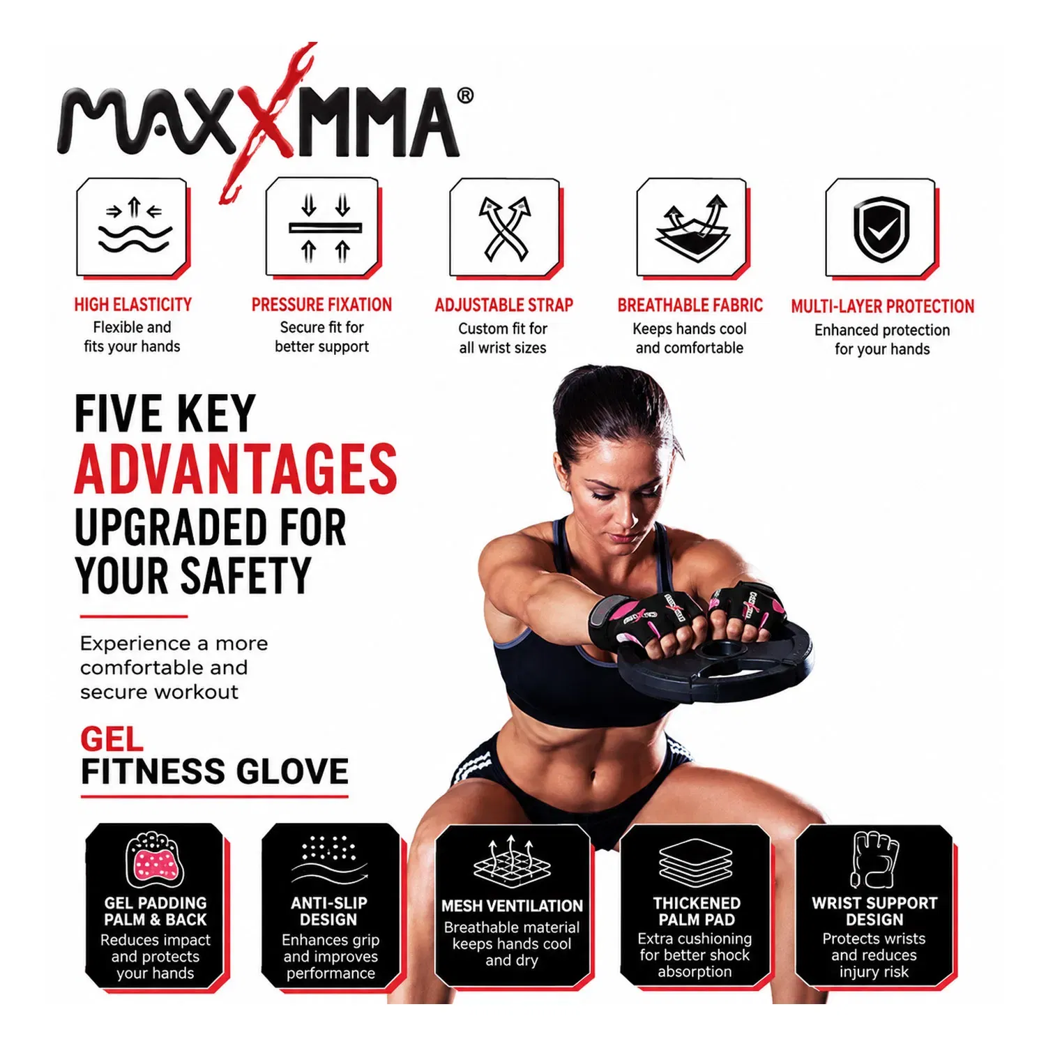 MaxxMMA Gel Glove Neoprene - Pink/Black - Medium