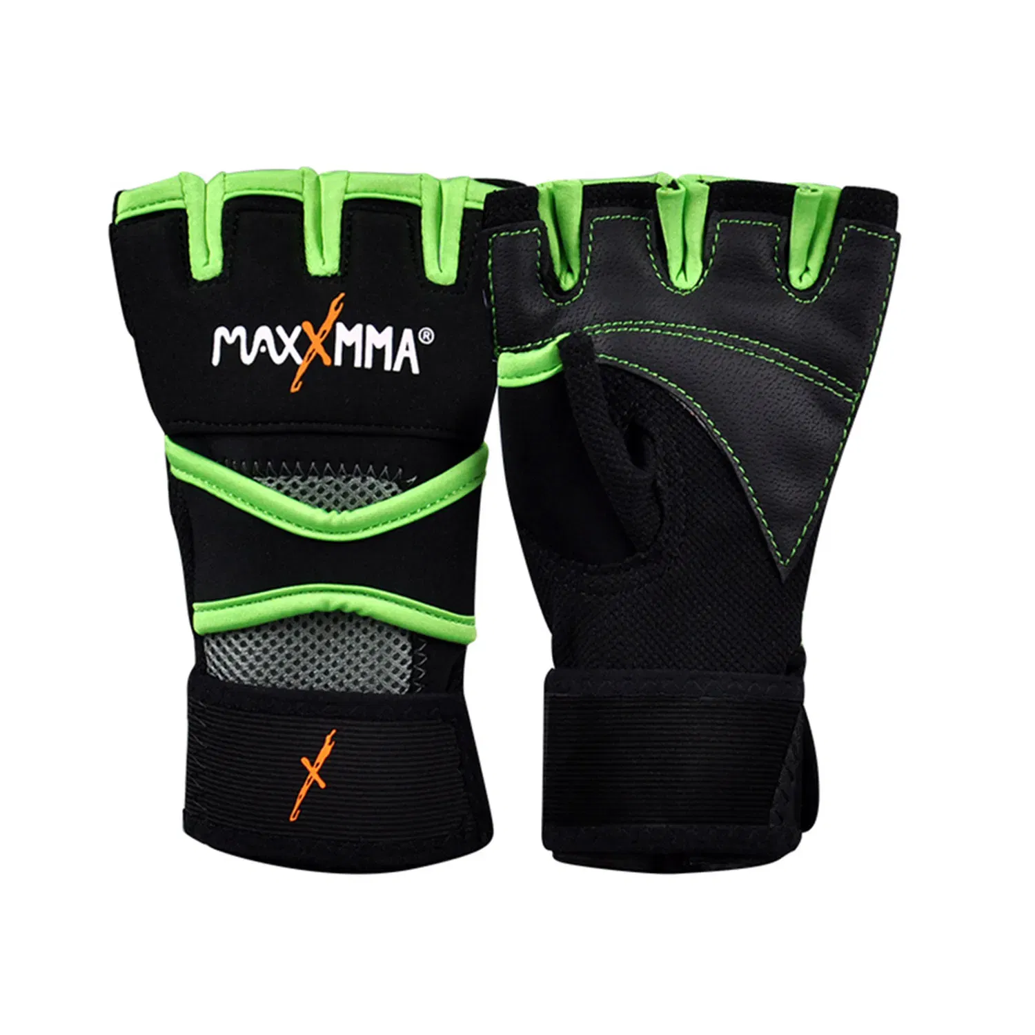 MaxxMMA Gel Glove Neoprene - Black/Green - Large