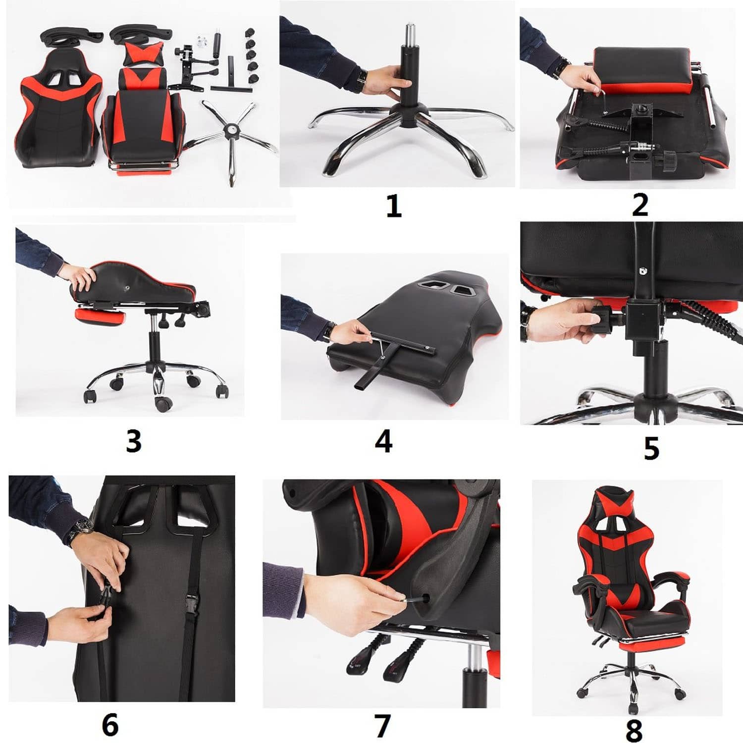 نوعي كرسي الألعاب والمكتب مع دعم الظهر - Grey