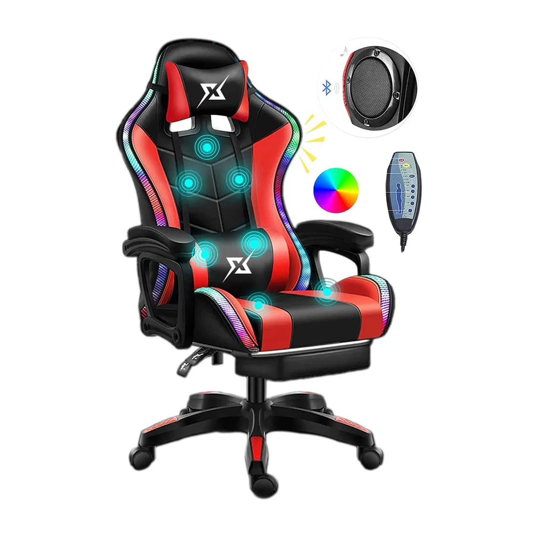CoolBaby Professional Gaming Chairs with LED Light & Bluetooth Speakers - Red