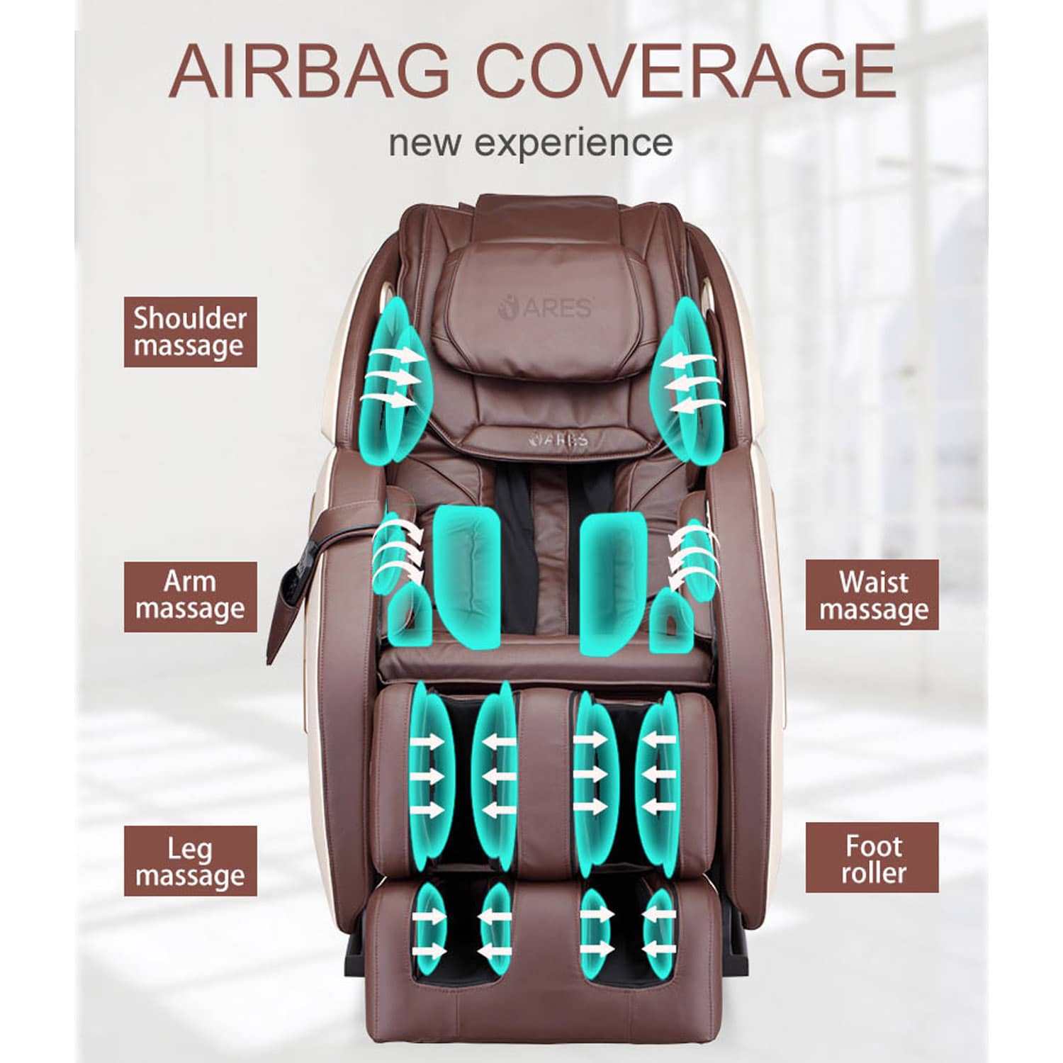 Ares iPremium 4D Full Body Massage Chair - Beige/Blue