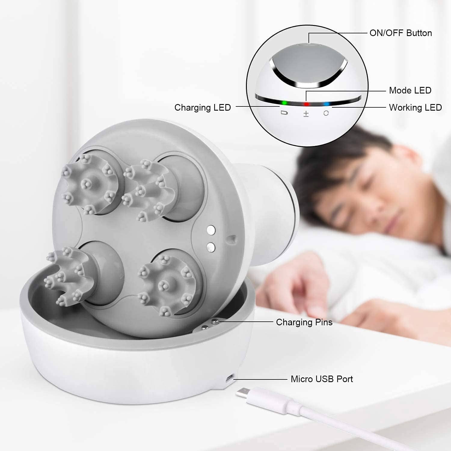 آريس جهاز تدليك الرأس iScalp المقاوم للماء مع 4 رؤوس قابلة للإزالة