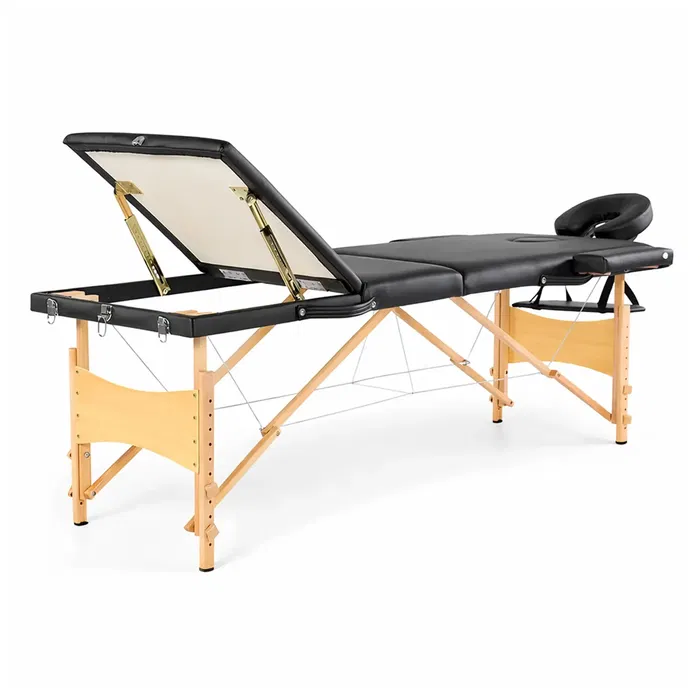 Portable Massage Table with Adjustable Folding Bed and Headrest - Black